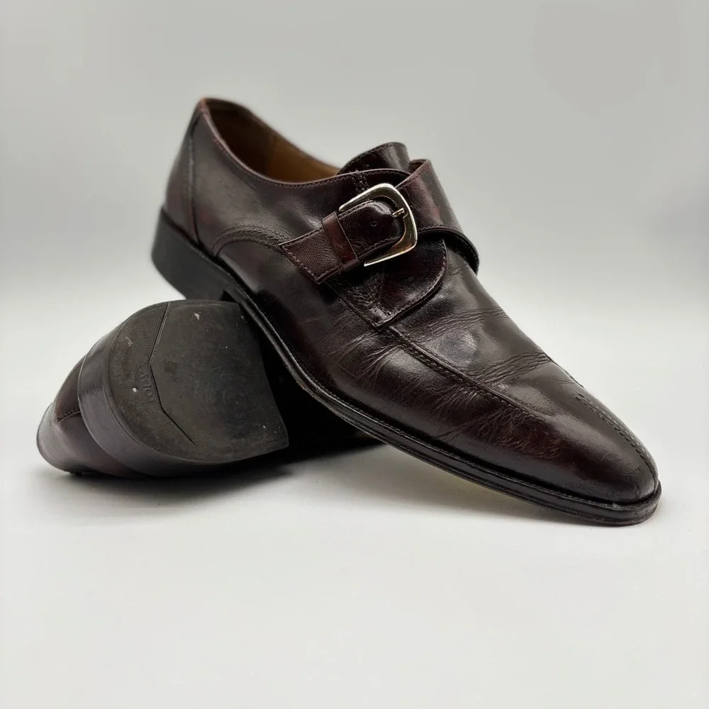 Mercanti Fiorentini Mens Burgundy Leather Single Monk StrapShoes 5992 Italy 9.5
